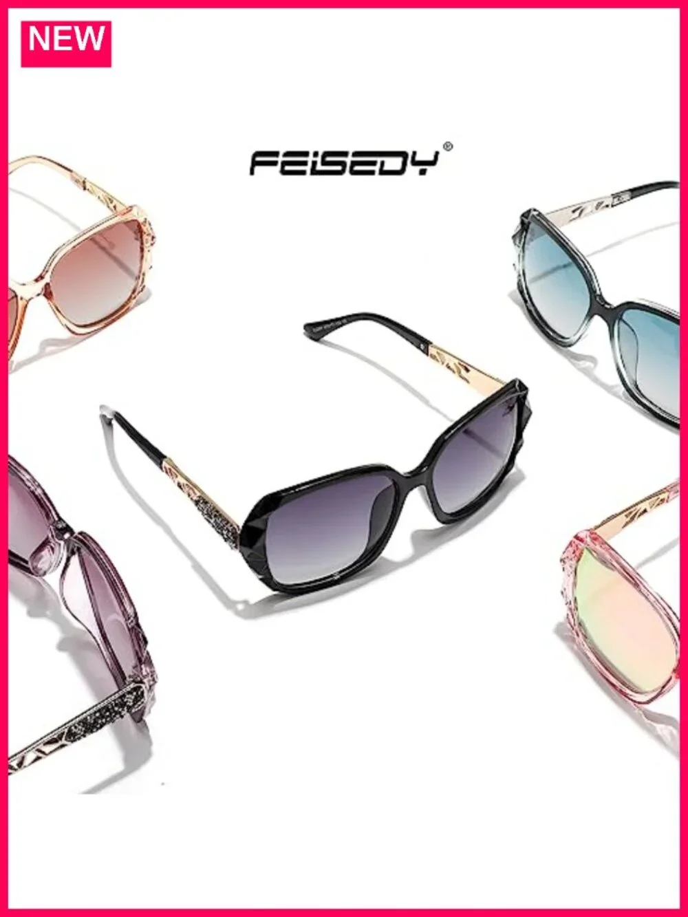 Women's Square Sunglasses with Crystal Decor Composite Frame, Polarized UV400